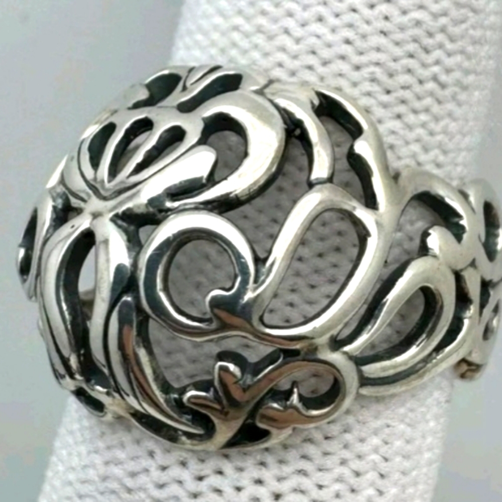 CAROLYN POLLACK .925 Silver Filigree Dome Ring Sz. 8.5 Large - Picture 2 of 6